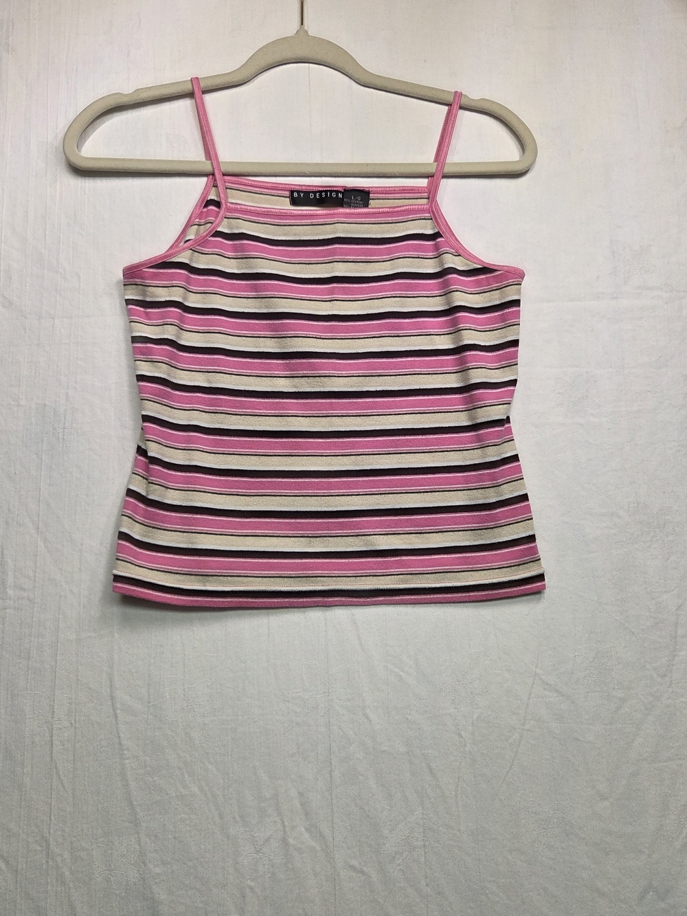 By Design Pink Stripe Spaghetti Strap Cami. Size L.